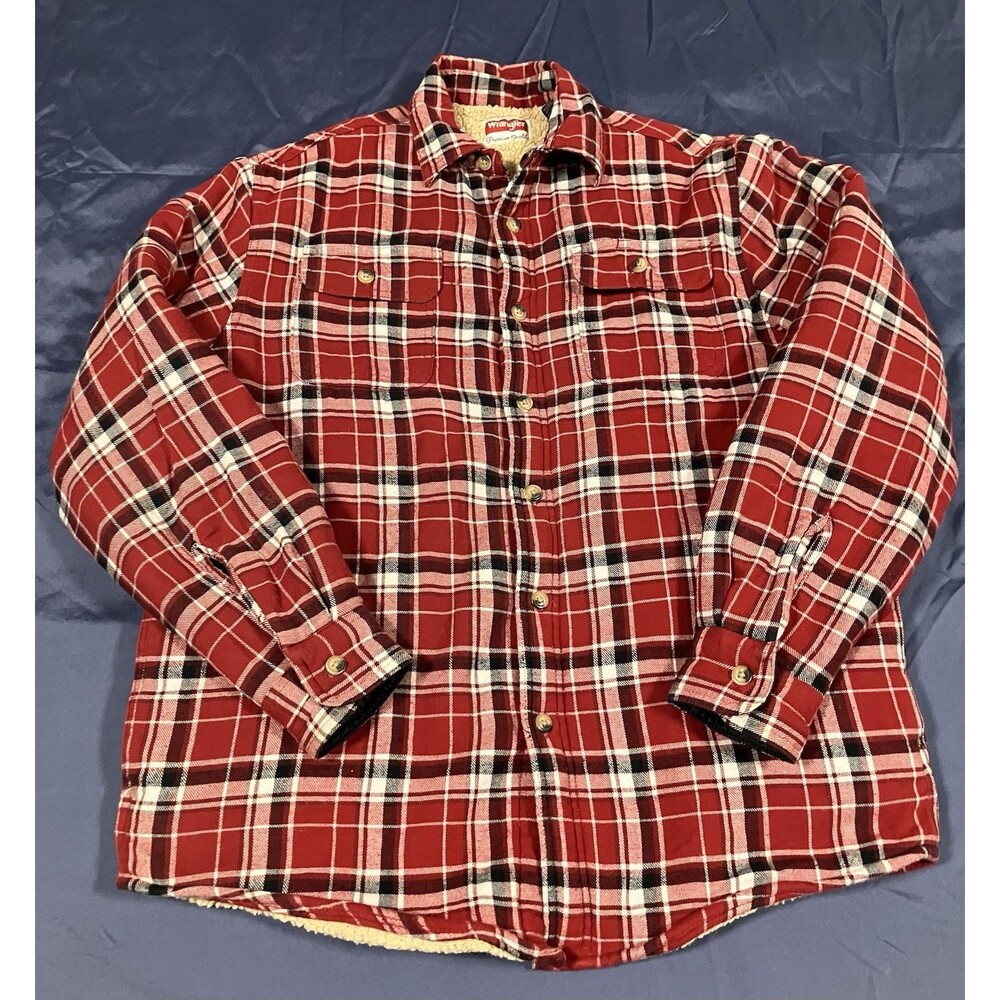 Wrangler Premium Quality Men’s M Sherpa Lined Shacket Red Tartan Flannel Outdoor